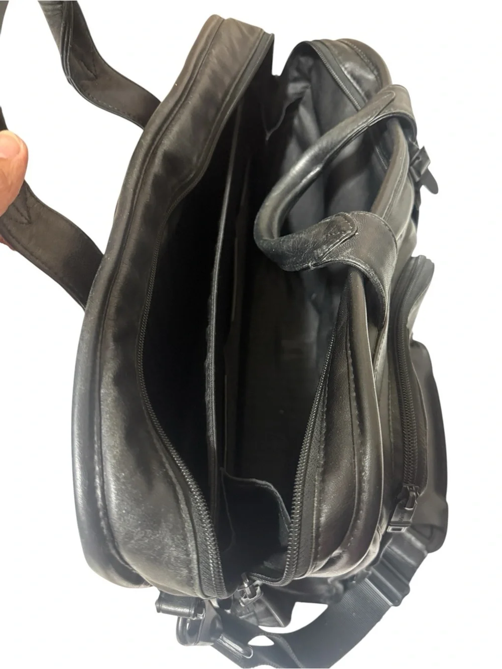Tumi Black Leather Laptop Briefcase with Shoulder Strap
